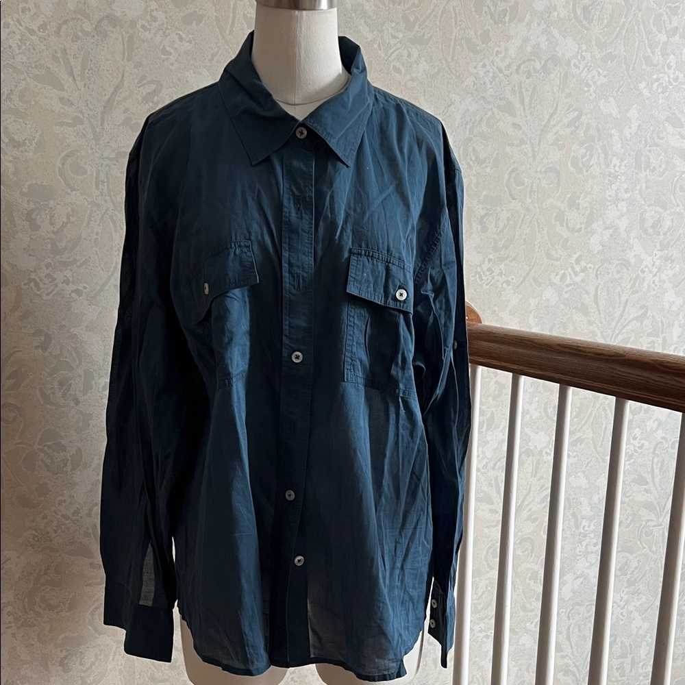 Talbots Woman Blue Semi Sheer Button-Up Long Sleeve Shirt - Size 2X